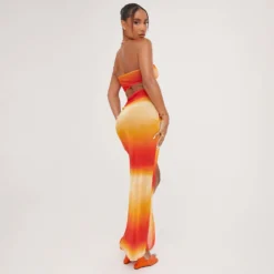 EGO High Waist Ruched Side Detail Split Leg Maxi Skirt In Orange Ombre Print Mesh -EGO Sales Store 23 05 23 ming102072 sq scaled