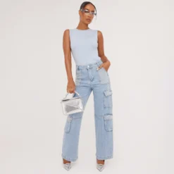 EGO High Waist Diamante Multi Pocket Detail Straight Leg Cargo Jeans In Blue Denim -EGO Sales Store 23 05 23 ming102121 sq scaled