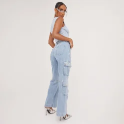 EGO High Waist Diamante Multi Pocket Detail Straight Leg Cargo Jeans In Blue Denim -EGO Sales Store 23 05 23 ming102143 sq scaled
