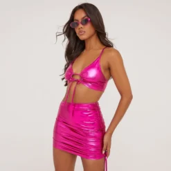 EGO High Waist Ruched Detail Mini Bodycon Skirt In Pink Metallic -EGO Sales Store 23 06 23 ecom123148 s scaled