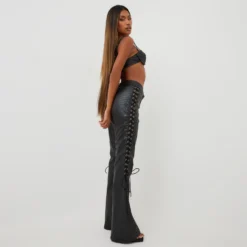 EGO High Waist Lace Up Side Detail Straight Leg Trousers In Black Croc Print Faux Leather -EGO Sales Store 23 08 22 unya12253 sq scaled