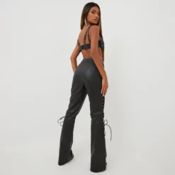 EGO High Waist Lace Up Side Detail Straight Leg Trousers In Black Croc Print Faux Leather -EGO Sales Store 23 08 22 unya12273 sq scaled