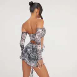 EGO Ruched Frill Hem Detail Mini Bodycon Skirt In Grey Rose Print Mesh -EGO Sales Store 24 01 23 jul49610 s scaled