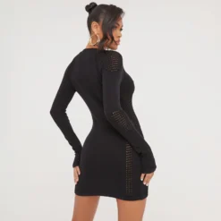 EGO Long Sleeve Zip Front Contour Detail Mini Dress In Black Knit -EGO Sales Store 24 01 23 jul50440 s scaled