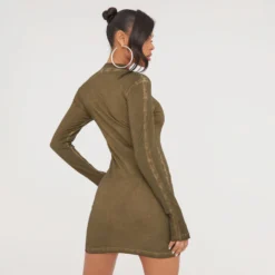 EGO Long Sleeve Seam Detail Zip Front Mini Bodycon Dress In Acid Wash Khaki -EGO Sales Store 24 01 23 jul50484 s scaled