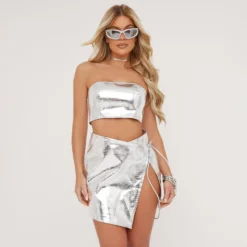 EGO High Waist Tie Side Detail Mini Skirt In Silver Metallic Croc Print 7 EGO High Waist Tie Side Detail Mini Skirt In Silver Metallic Croc Print -EGO Sales Store 25 04 23 em88929 sq scaled