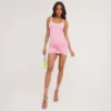 EGO Knot Front Detail Mini Bodycon Skirt In Pink Crinkle