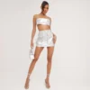 EGO High Waist Pocket Front Detail Mini Bodycon Skirt In Silver Metallic