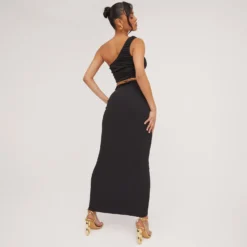 EGO Dipped Waist Tie Front Ruched Detail Textured Maxi Skirt In Black -EGO Sales Store 25 05 23 jul105831 sq scaled