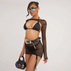 EGO High Waist Ruched Side Detail Mini Bodycon Skirt In Black Fishnet -EGO Sales Store 25 05 23 jul106189 sq scaled