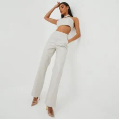 EGO High Waist Straight Leg Trousers In Stone Croc Print Faux Leather -EGO Sales Store 25 10 22 jul15556 scaled