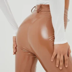 EGO High Waist Split Hem Detail Skinny Fit Trousers In Brown Vinyl -EGO Sales Store 25 10 22 jul15600 copy 2 scaled