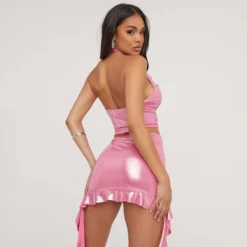 EGO High Waist Drape Frill Detail Mini Skirt In Pink Metallic -EGO Sales Store 27 04 23 jul90836 sq scaled