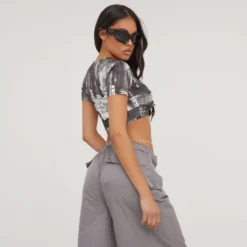 EGO Capped Sleeve Graffiti Detail Cropped Tee In Mono Print -EGO Sales Store 27 04 23 jul91194 s scaled