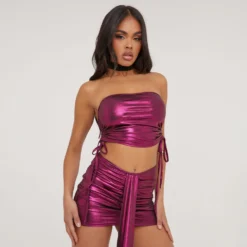 EGO High Waist Drape Detail Mini Bodycon Skirt In Pink Metallic -EGO Sales Store 27 04 23 jul91274 s scaled