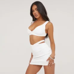 EGO High Waist Strap Detail Textured Mini Bodycon Skirt In Ivory -EGO Sales Store 27 04 23 jul91305 s scaled