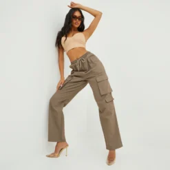 EGO Tie Waist Pocket Detail Loose Fit Straight Leg Cargo Trousers In Taupe Canvas -EGO Sales Store 27 09 22 julyanna0140 copy scaled
