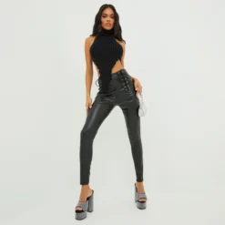 EGO High Waist Lace Up Detail Skinny Trousers In Black Faux Leather -EGO Sales Store 27 09 22 julyanna0174 copy scaled