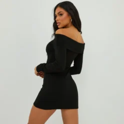 EGO Bardot Long Sleeve Mini Bodycon Dress In Black Knit -EGO Sales Store 27 09 22 julyanna3840 copy scaled
