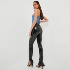 EGO High Waist Split Hem Detail Skinny Fit Trousers In Black Vinyl -EGO Sales Store 27 10 22 julia16947 copy 2 scaled