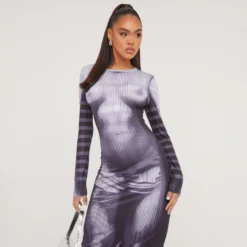 EGO Long Sleeve Body Print Illusion Maxi Dress In Grey Slinky -EGO Sales Store 28 02 23 jul62714 s scaled