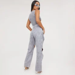 EGO High Waist Cross Cut Out Detail Straight Leg Trousers In Grey Acid Wash -EGO Sales Store 28 03 23 ming75219 s scaled