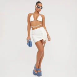 EGO High Waist Ruched Detail Mini Bodycon Skirt In Cream Linen -EGO Sales Store 28 03 23 ming75792 s scaled