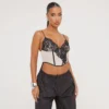 EGO Strappy Mesh Insert Lace Detail Structured Corset Top In Black