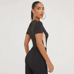 EGO Short Sleeve Mesh Panel Detail Bodysuit In Black Slinky -EGO Sales Store 28 03 23 ming76128 s scaled