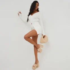 EGO Long Sleeve V Neck Button Down Cardigan In Ivory Ribbed Knit -EGO Sales Store 28 07 220198 scaled