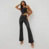 EGO High Waist Flared Leg Trousers In Black Faux Leather