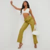 EGO High Waist Pocket Detail Straight Leg Trousers In Olive Green Faux Leather