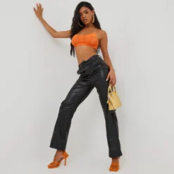 EGO High Waist Pocket Detail Straight Leg Trousers In Black Faux Leather -EGO Sales Store 28 07 229509 scaled