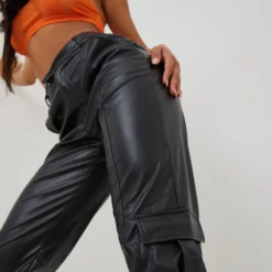 EGO High Waist Pocket Detail Straight Leg Trousers In Black Faux Leather -EGO Sales Store 28 07 229514 scaled