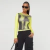 EGO Long Sleeve Body Heat Printed Top In Yellow Multi
