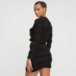 EGO High Neck Long Sleeve Panelled Detail Crop Top In Black Bubble Texture -EGO Sales Store 29 11 22 pam31112 copy 2 scaled