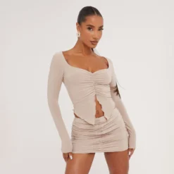 EGO Low Rise Ruched Detail Mini Bodycon Skirt In Stone Slinky -EGO Sales Store 30 05 23 ming106410 sq scaled