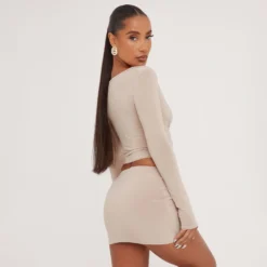 EGO Low Rise Ruched Detail Mini Bodycon Skirt In Stone Slinky -EGO Sales Store 30 05 23 ming106424 sq scaled