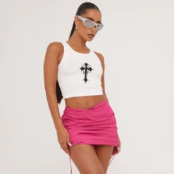 EGO Toggle Ruched Detail Parachute Mini Skirt In Pink