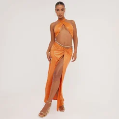 EGO Low Rise Knot Front Detail Split Leg Maxi Skirt In Orange Sequin -EGO Sales Store 30 05 23 ming106791 sq 2 scaled