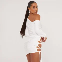 EGO Low Rise Side Lace Up Detail Textured Mini Bodycon Skirt In White -EGO Sales Store 30 05 23 ming106934 sq scaled