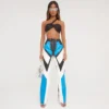 EGO High Waist Zip Detail Motocross Straight Leg Trousers In Blue Multi Faux Leather
