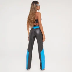 EGO High Waist Zip Detail Motocross Straight Leg Trousers In Blue Multi Faux Leather -EGO Sales Store 31 01 23 unya51496 s scaled