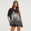 EGO Long Sleeve Flame Detail Jacquard Jumper In Charcoal Grey Knit