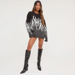 EGO Long Sleeve Flame Detail Jacquard Jumper In Charcoal Grey Knit -EGO Sales Store 31 01 23 unya52503 s scaled