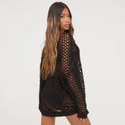 EGO Long Sleeve Cross Detail Oversized Jumper In Black Crochet -EGO Sales Store 31 01 23 unya52532 s scaled