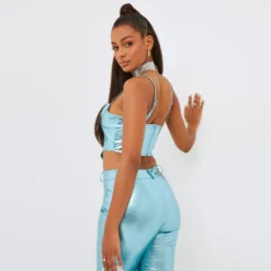 EGO Square Neck Structured Corset Top In Blue Metallic -EGO Sales Store clh053 tp bl 3 scaled