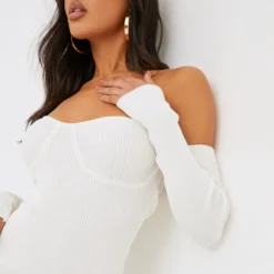 EGO Bardot Long Sleeve Cup Detail Mini Bodycon Dress In Cream Ribbed Knit 6 EGO Bardot Long Sleeve Cup Detail Mini Bodycon Dress In Cream Ribbed Knit -EGO Sales Store clh239 cr 2 scaled