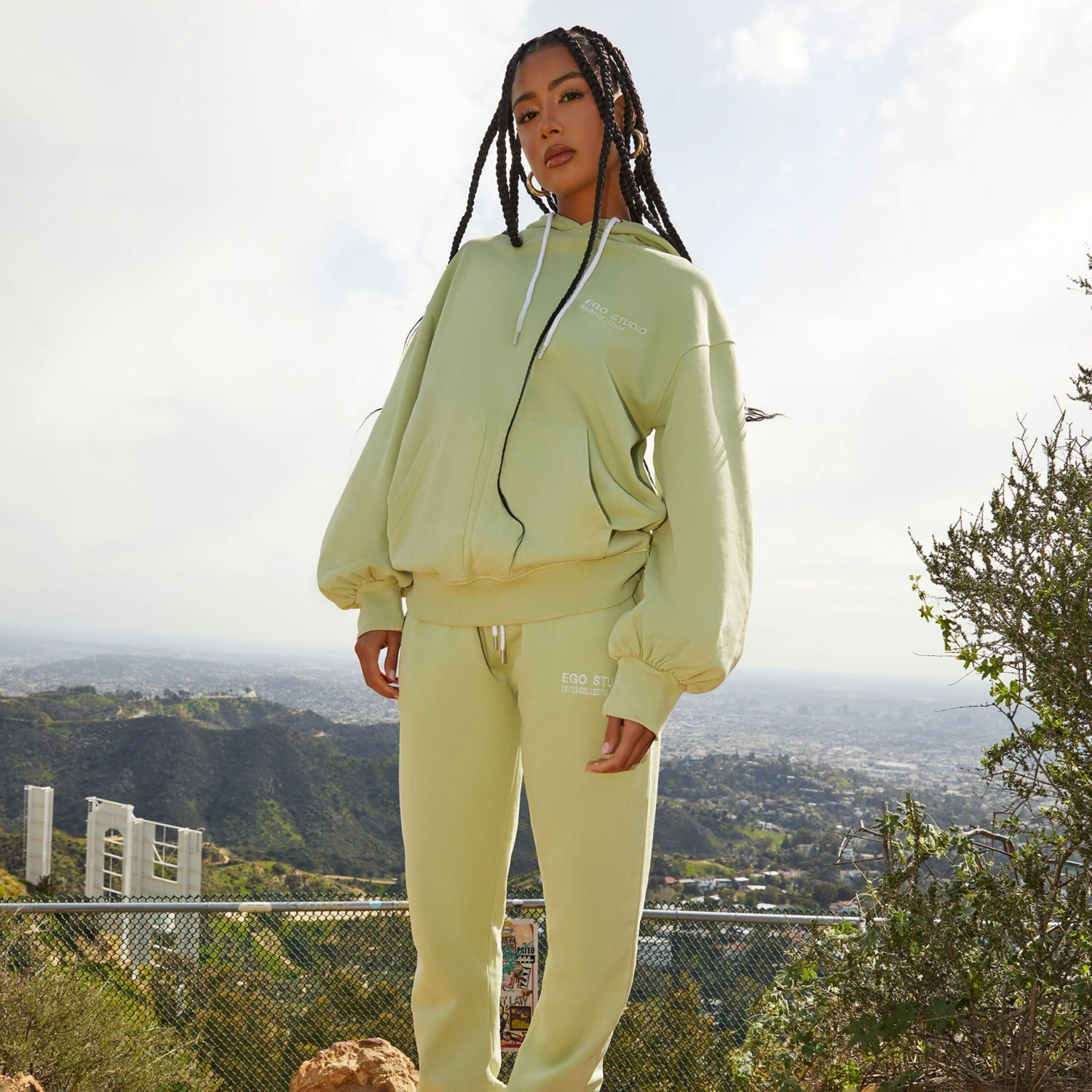 Tie Waist 'Ego Studio' Oversized Cuffed Hem Joggers In Green 3 Tie Waist 'Ego Studio' Oversized Cuffed Hem Joggers In Green - Image 3