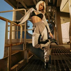 EGO High Waist Cuffed Hem Colour Block Oversized Joggers In Grey